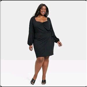 Ava & Viv womens plus size 4X ballon long sleeve wrap dress Drawstring Black